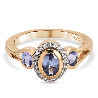 Tansanit und Zirkon Ring 925 Silber vergoldet  ca. 1,07 ct