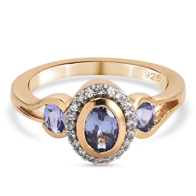 Tansanit und Zirkon Ring 925 Silber vergoldet  ca. 1,07 ct image number 0