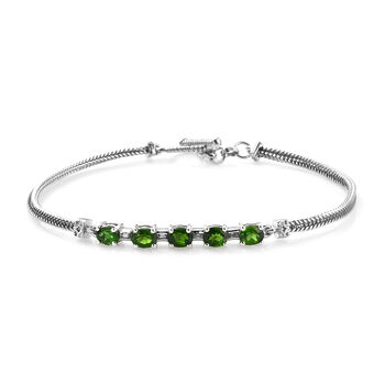 Nat&uuml;rliches Chromdiopsid und Zirkon-Armband, ca. 20 cm, 925 Silber platiniert ca. 2,07 ct