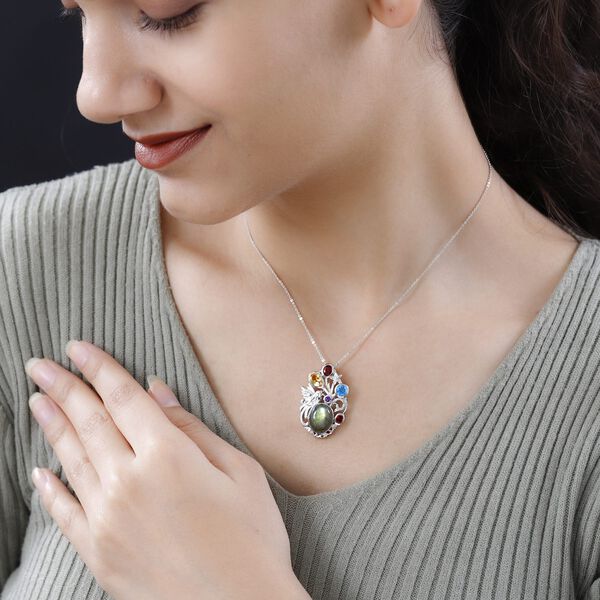 Labradorit und mehrfarbiger Edelstein-Anhänger mit Kette - 8,05 ct. image number 2