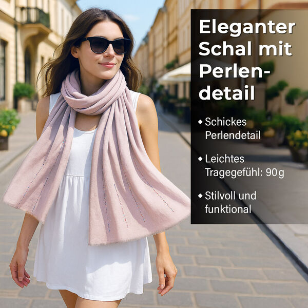Perlenverzierter Schal, 50% Baumwolle 50% Viskose, 180x90cm, Beige image number 2
