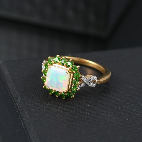 Opal Radiance - D joy Natürlicher, äthiopischer Welo Opal, Natürlicher Chromdiopsid Starlit Ring, 925 Silber 750 Gelbgold Vermeil (Größe 17.00) ca. 1,73 ct image number 1