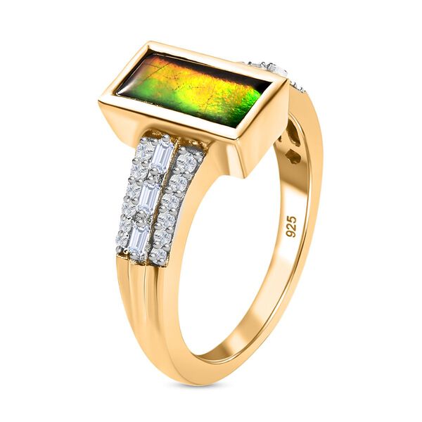 Kanadischer Ammolit, wei&szlig;er Zirkon Ring, 925 Silber vergoldet (Gr&ouml;&szlig;e 18.00) ca. 1.90 ct image number 5