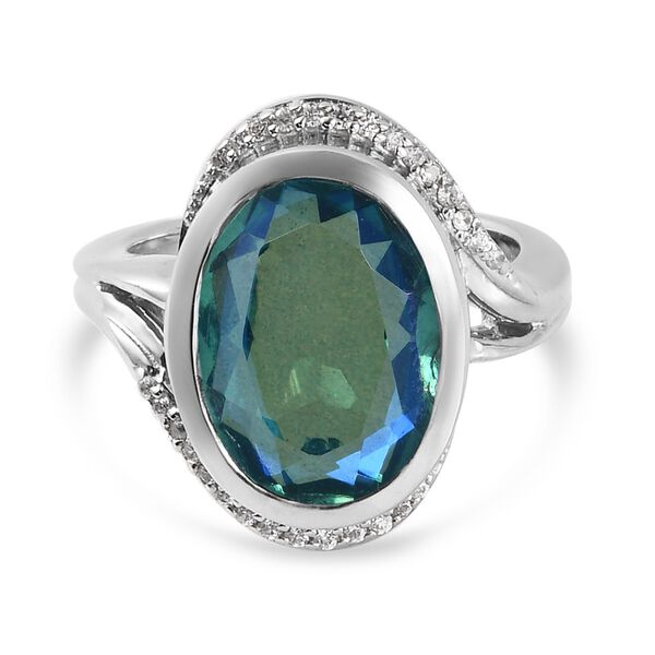 Pfau Triplett Quarz und Zirkon Ring 925 Silber Platin-&Uuml;berzug