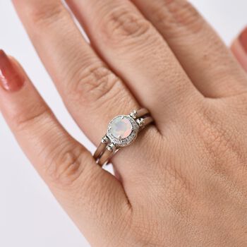 D'Joy AA Sleeping Beauty T&uuml;rkis, AA nat&uuml;rlicher, &auml;thiopischer Welo Opal und Zirkon Wendeschmuck-Ring mit doppeltem Design - 1,76 ct.