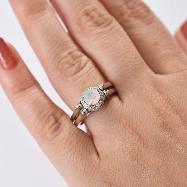 D'Joy AA Sleeping Beauty Türkis, AA natürlicher, äthiopischer Welo Opal und Zirkon Wendeschmuck-Ring mit doppeltem Design - 1,76 ct. image number 2