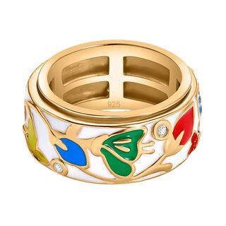 Weißer Diamant Ring, drehbar, 925 Silber Gelbgold Vermeil (Größe 20.00) ca. 0.11 ct