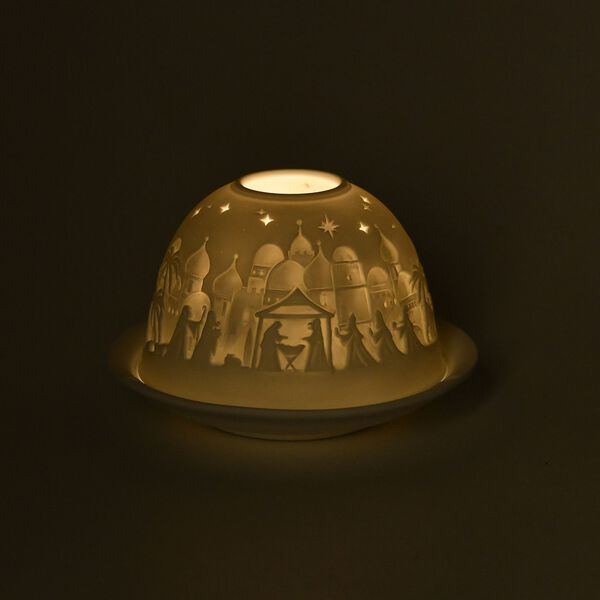 Porzellan-Teelichthalter mit LED, Bethlehem Motiv image number 3