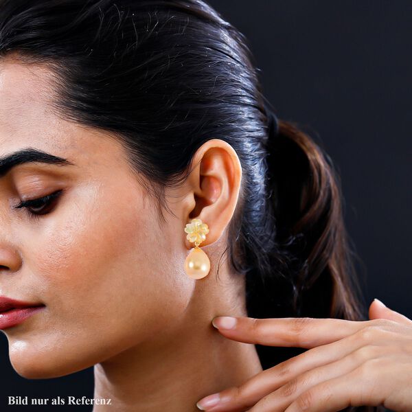 Goldene Muschelkernperlen und gelbe Perlmutt-Ohrringe image number 3