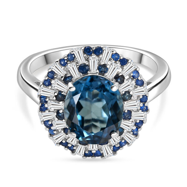 D'Joy London Blau Topas, Wei&szlig;er Zirkon Ring 925 Silber rhodiniert (Gr&ouml;&szlig;e 20.00) ca. 6,53 ct