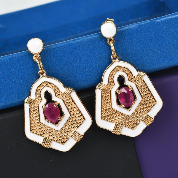 Afrikanische Rubin emaillierte Solit&auml;r-Ohrh&auml;nger in Silber, 2,21 ct. image number 2