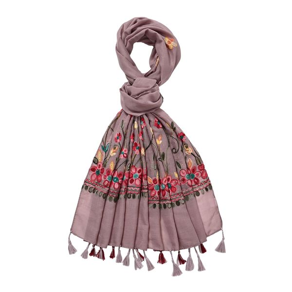 Schal mit Diamantstickerei auf beiden Seiten und Fransen, 68x180 cm, Pink