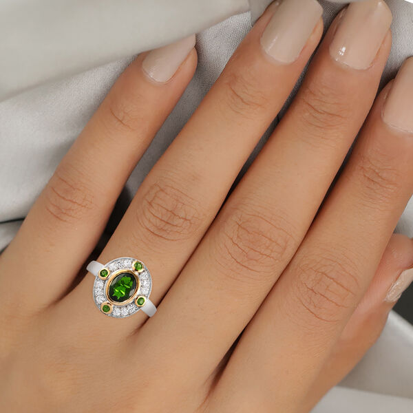 Nat&uuml;rlicher Chromdiopsid und Zirkon Ring 925 Silber Bicolor  ca. 1,76 ct image number 3