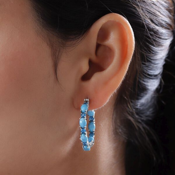 Amerikanische, nat&uuml;rliche Sleeping Beauty T&uuml;rkis und Neon Apatit-Creolen - 8,74 ct. image number 3