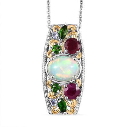 D'Joy AA Nat&uuml;rlicher, &auml;thiopischer Welo Opal, Afrikanischer Rubin (Fissure gef&uuml;llt) Schmuckset ca. 50 cm 925 Silber rhodiniert, 925 Silber Rhodiniert und 750 Gelbgold Vermeil ca. 3.82 ct