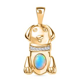 D'Joy AA Natürlicher, äthiopischer Welo Opal, Weißer Zirkon Anhänger 925 Silber 750 Gelb Vergoldet ca. 0.28 ct
