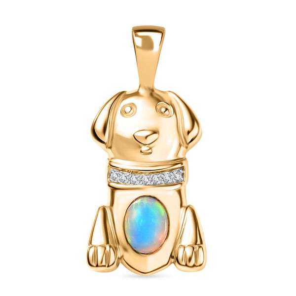 D'Joy AA Natürlicher, äthiopischer Welo Opal, Weißer Zirkon Anhänger 925 Silber 750 Gelb Vergoldet (10-15 Werktage Lieferzeit) ca. 0.28 ct image number 0