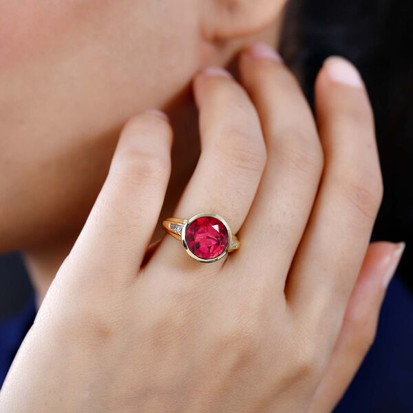 Magenta Rosa Quarz Triplette, wei&szlig;er Zirkon Ring, 925 Silber vergoldet (Gr&ouml;&szlig;e 20.00) ca. 5.34 ct image number 2