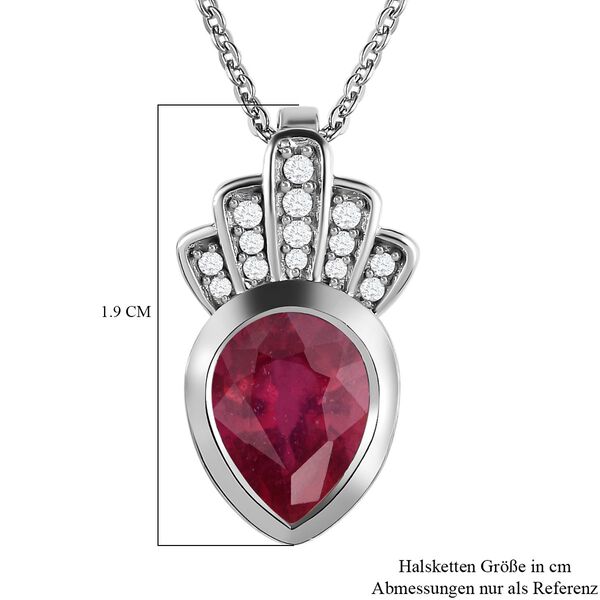 Afrikanischer Rubin (Fissure gef&uuml;llt), wei&szlig;er Zirkon Anh&auml;nger mit Kette, 925 Silber platiniert ca. 2.53 ct image number 6