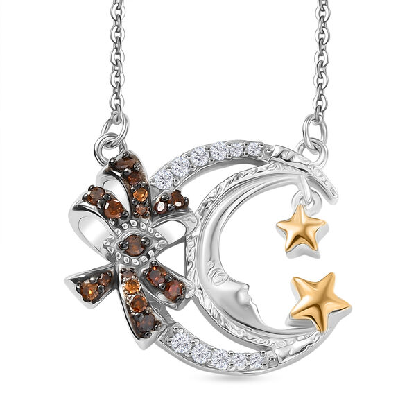 GP - Kanchanaburi Blauer Saphir, Roter Diamant Halskette ca. 50 cm 925 Silber Rhodiniert und 750 Gelbgold Vermeil ca. 0,23 ct.