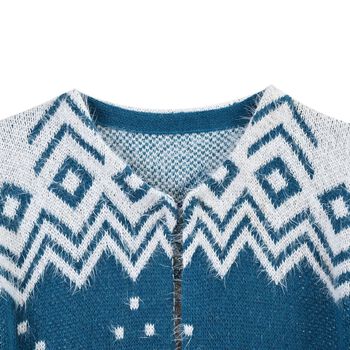 Kuscheliger Winter-Cardigan mit 2 Taschen, Einheitsgr&ouml;&szlig;e, blaues Schneeflockenmuster