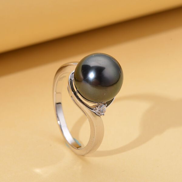 Tahiti-Zuchtperlen und wei&szlig;er Zirkon-Ring image number 2