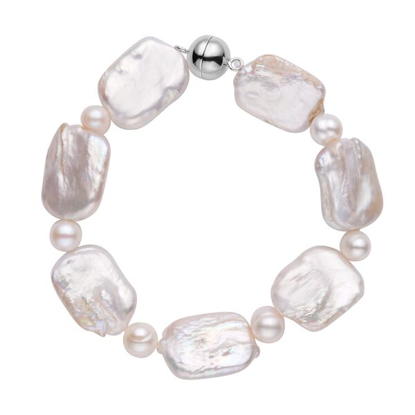 Wei&szlig;es Keshi Perle und wei&szlig;es S&uuml;&szlig;wasser Perlen-Armband, 20 cm - 103,5 ct.