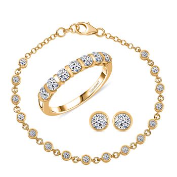 LUXURIANT Labor Diamant Schmuckset, 925 Silber 750 Gelbgold Vermeil - 2,80 ct.
