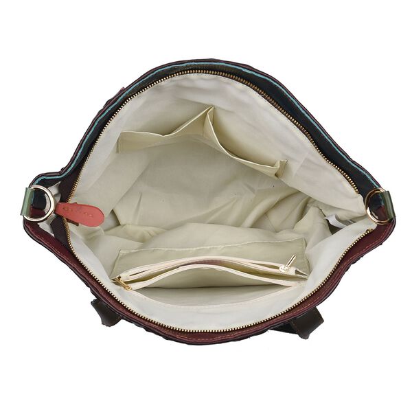 CHAOS BY ELSIE - Umhängetasche aus echtem Leder mit Webmuster, 42x12x32 cm, Karomuster, dunkel image number 6