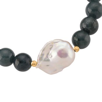 EXTREM SELTEN - Nat&uuml;rlicher Olmek Jadeit, S&uuml;&szlig;wasser Barockperle Armband, Flexibles, 925 Silber vergoldet