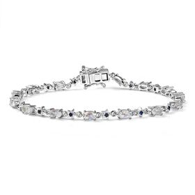 D joy AAA Premium Malagasy Regenbogen Mondstein, Blauer Saphir Armband ca. 19 cm 925 Silber rhodiniert ca. 3,83 ct.