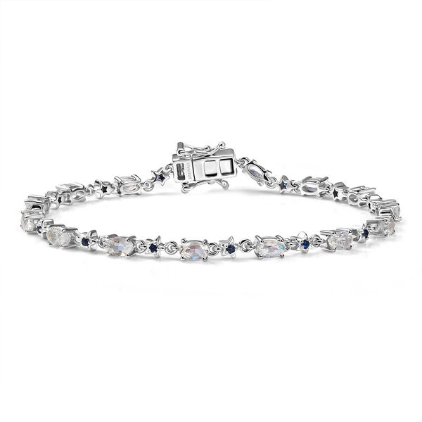 D joy AAA Premium Malagasy Regenbogen Mondstein, Blauer Saphir Armband ca. 19 cm 925 Silber rhodiniert ca. 3,83 ct. image number 0