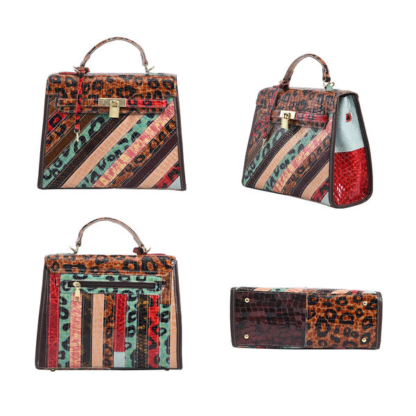 Chaos by Elsie: Patchwork Schultertasche aus 100% echtem Leder mit RFID Schutz, Lackleder image number 4