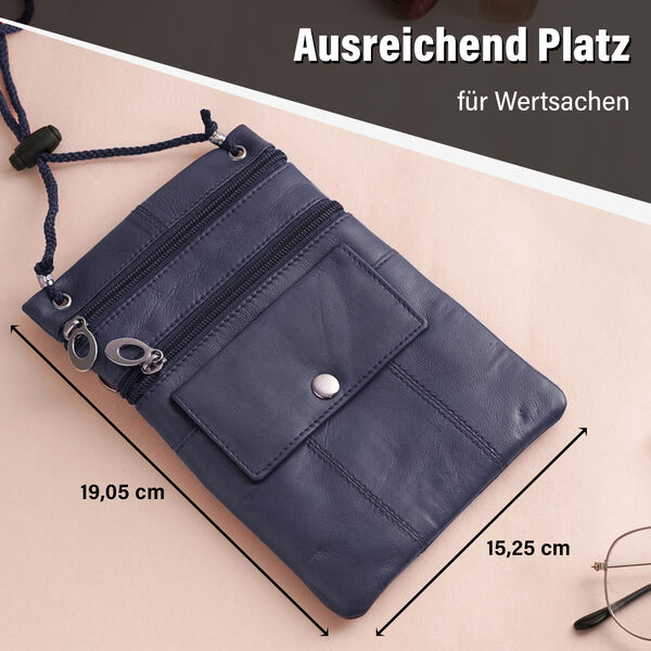 100% Echtleder Crossbody Tasche, marineblau image number 5
