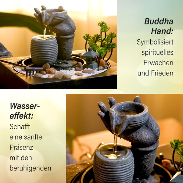 Indoor-Wasserbrunnen mit LED-Licht, 23x23x22 cm, Hand image number 2
