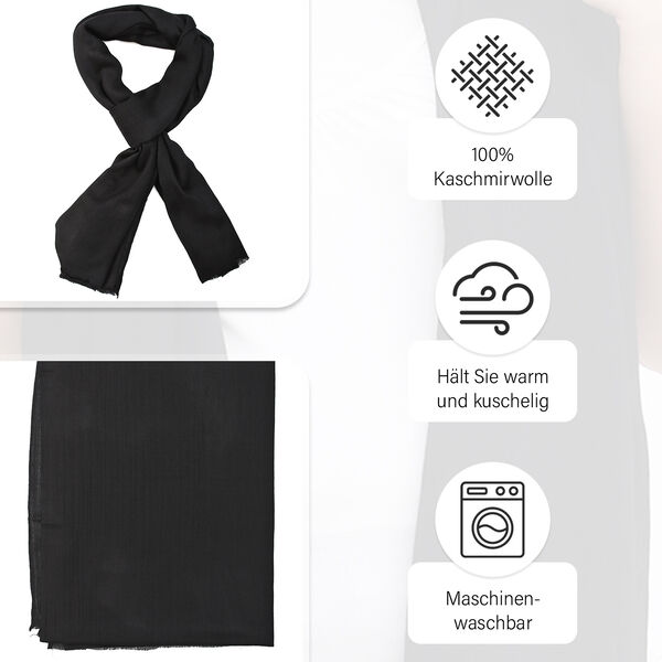 LA MAREY - Luxuri&ouml;ser und weicher Schal aus 100 % Kaschmirwolle, 70 x 195 cm, Schwarz image number 3