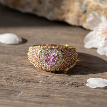 Rosa und wei&szlig;er Zirkonia Ring in Goldton