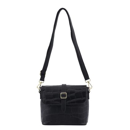 Crossbody Tasche aus 100% echtem Leder mit RFID Schutz, Größe 20x9,5x18 cm, Schwarz
