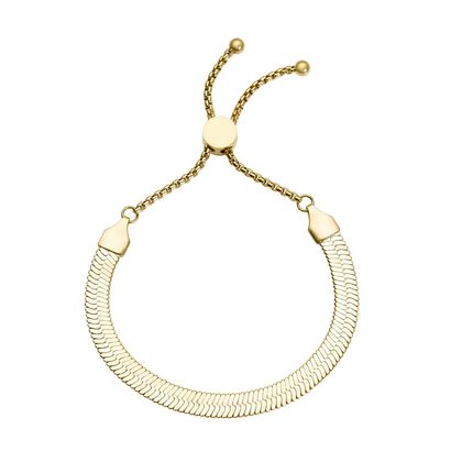 Seidiges Fischgr&auml;ten-Gliederarmband, ca. 18 cm, 316L Edelstahl Goldfarben ca. 7,00g