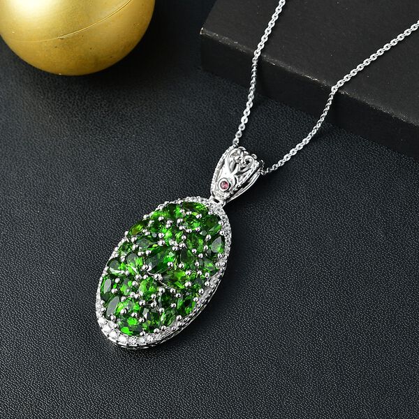 Natürlicher Chromdiopsid Anhänger mit Kette, 925 Silber rhodiniert ca. 6.52 ct image number 2