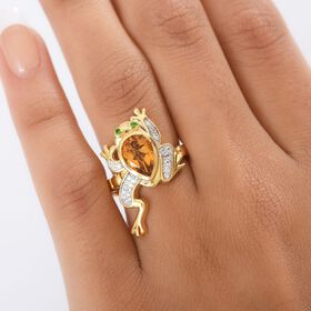 GP - Serra Gaucha Citrin, Weißer Zirkon Ring 925 Silber 750 Gelbgold Vermeil (Größe 17.00) ca. 1,86 ct