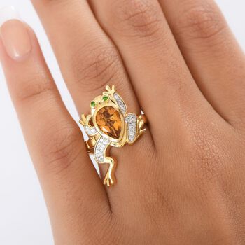 GP - Serra Gaucha Citrin, Wei&szlig;er Zirkon Ring 925 Silber 750 Gelbgold Vermeil (Gr&ouml;&szlig;e 17.00) ca. 1,86 ct
