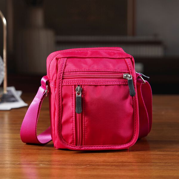 Umhängetasche mit mehreren Reißverschlussfächern und RFID-Schutz, 12,5x6x16cm, Rosenrot image number 2