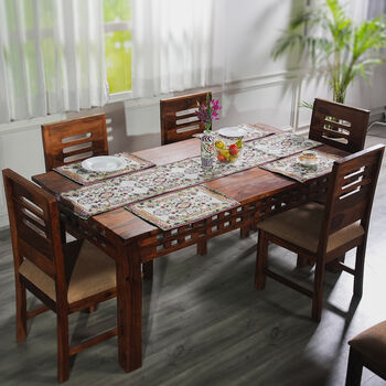 5er Set: Jacquard gewebter Tischl&auml;ufer und 4 Tischsets, Oriental weiss