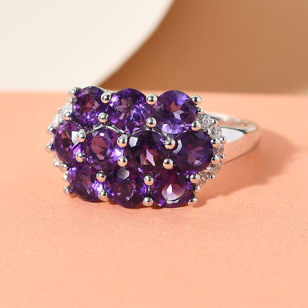 Nat&uuml;rlicher, marokkanischer Amethyst und wei&szlig;er Zirkon-Ring, 925 Silber platiniert  ca. 2,61 ct image number 2