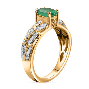 Sambischer Smaragd und Zirkon-Ring, 925 Silber Gelbgold Vermeil  ca. 1,03 ct