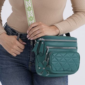 PU Crossbody Tasche mit gemustertem Riemen, 22x8x19cm, Blaugr&uuml;n