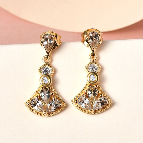 AAA Turkizit und wei&szlig;e Zirkon-Ohrringe, 925 Silber Gelbgold Vermeil ca. 1,77 ct image number 2