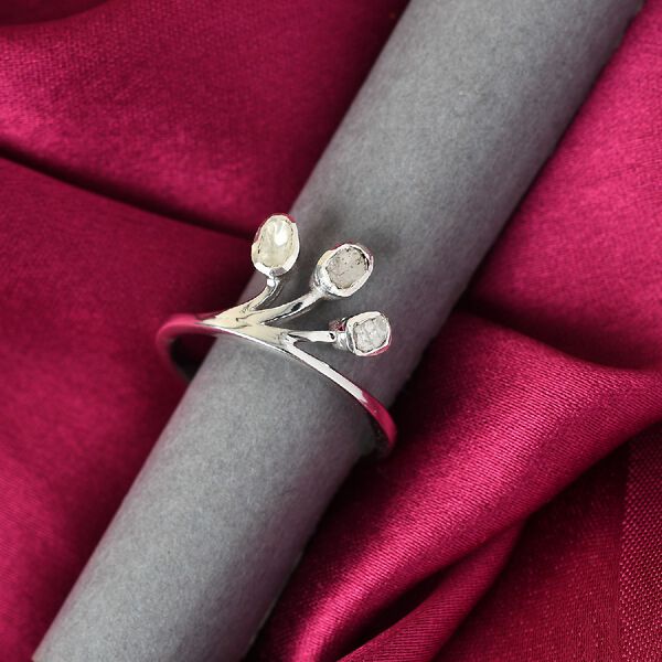 Handgearbeiteter Polki Diamant Ring 925 Silber Platin-&Uuml;berzug image number 2
