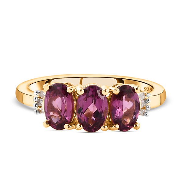 Rhodolith Granat und wei&szlig;er Diamant-Ring, 925 Silber vergoldet  ca. 1,78 ct